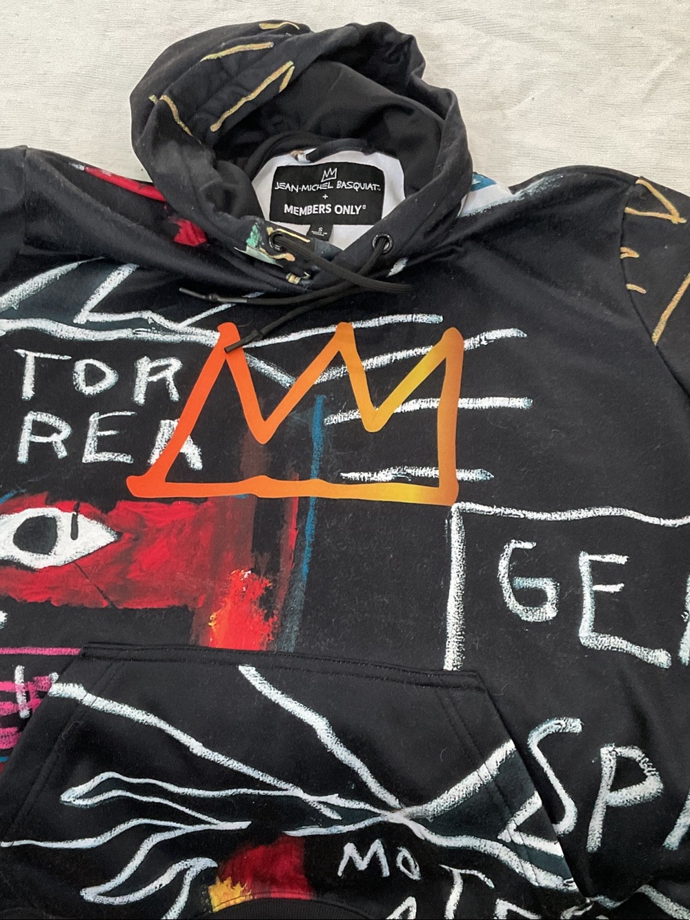 Members Only Black Hoodie with Multicolor Basquiat Crown Graphic